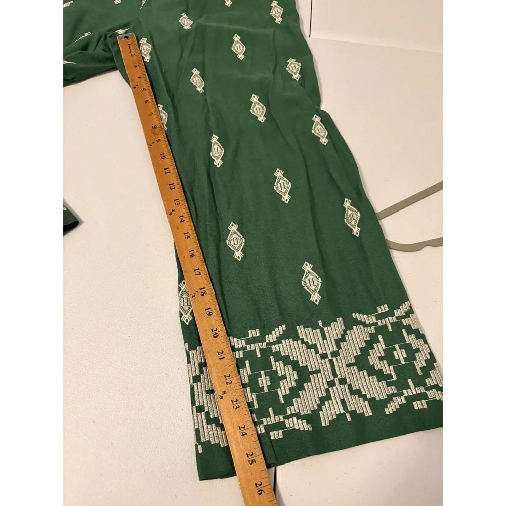 Zara Green Embroidered Linen Blend Wide Leg Pants Boho Coastal Resort XL d5